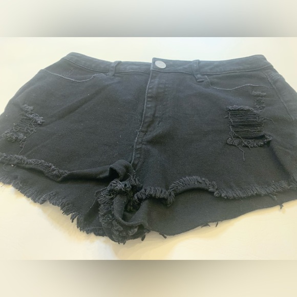 RSQ Maui High Rise black denim juniors shorts 13 factory distressed (bin F) - Picture 1 of 9